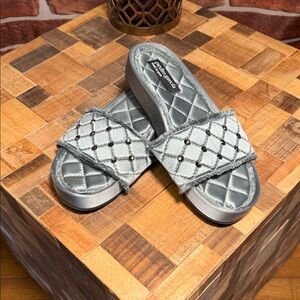 🩴 Pedro Garcia Quilted Slide Slippers — Ice Blue — Sz 38.5 (8)